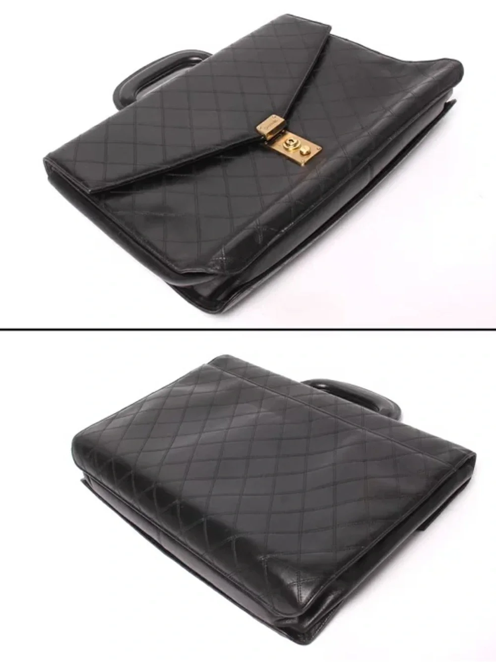 Authentic CHANEL black leather wild stitch vintage unisex briefcase laptop bag